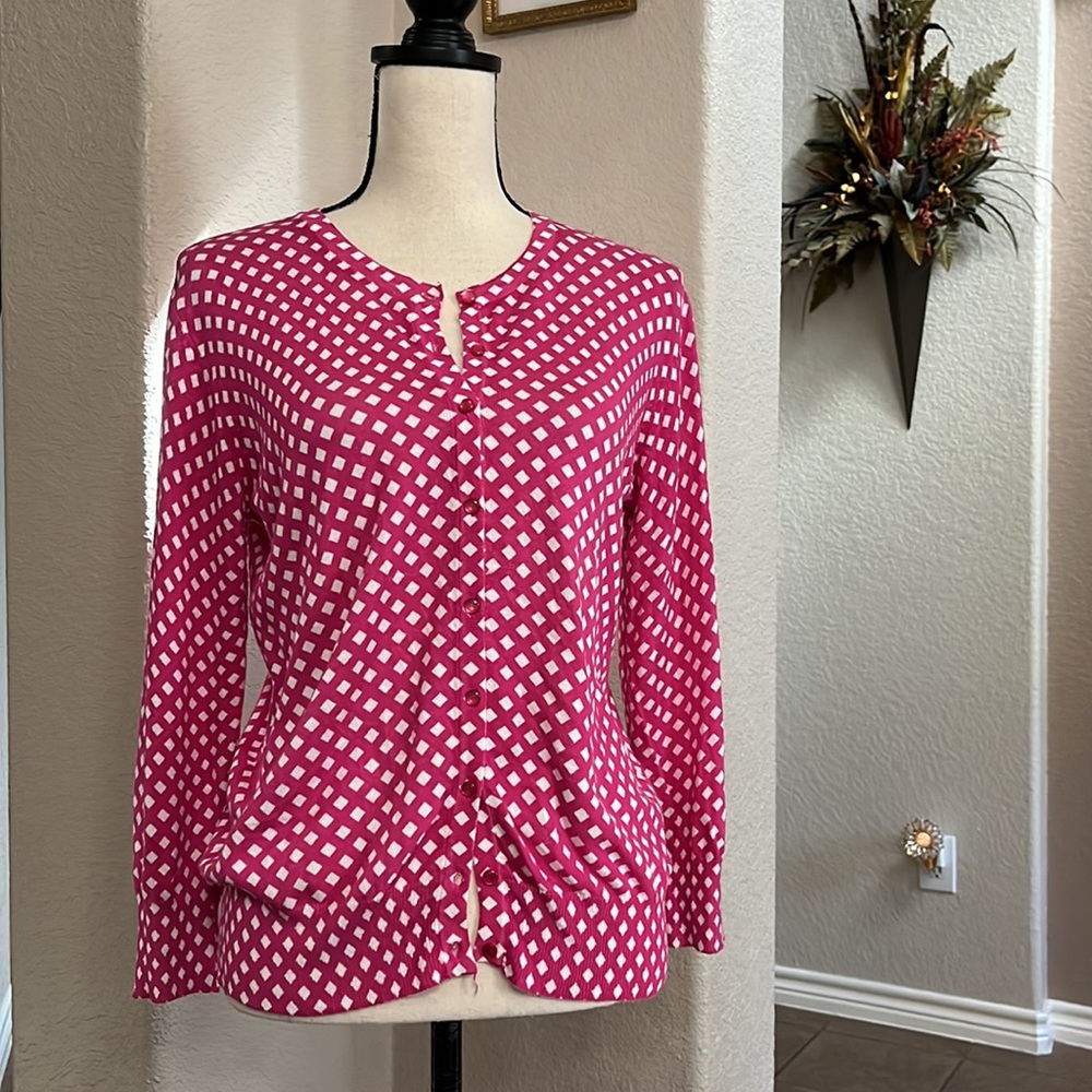 GNW pink and white print cardigan sweater Size S